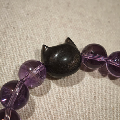Amethyst Bracelet with Silver Obsidian and Black Agate