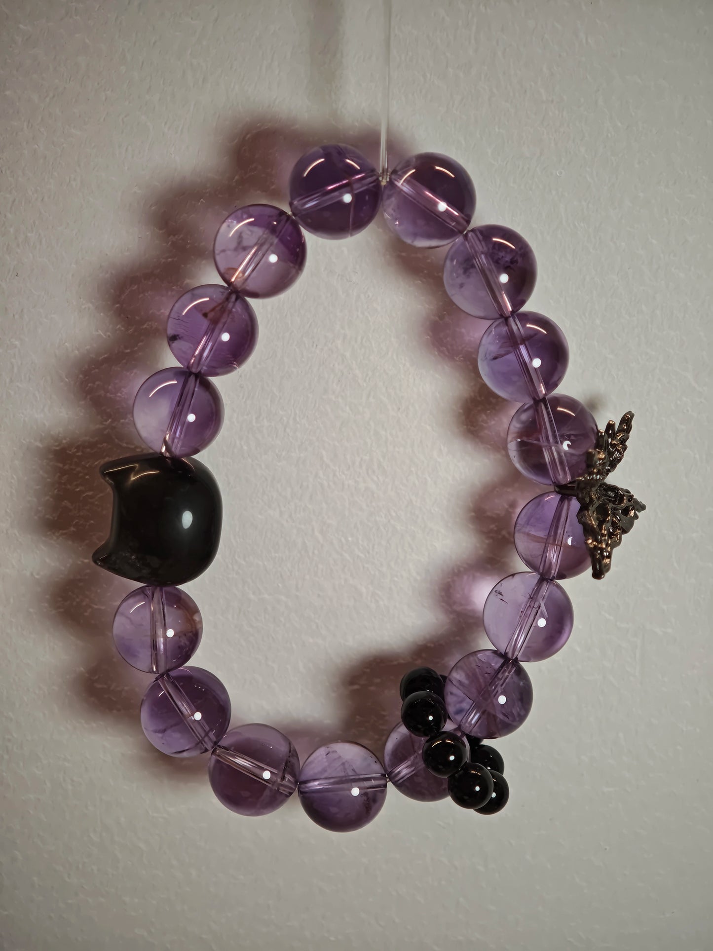 Amethyst Bracelet with Silver Obsidian and Black Agate
