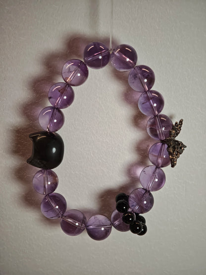 Amethyst Bracelet with Silver Obsidian and Black Agate