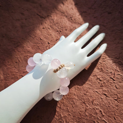Soft-pink Rose Quartz, milky White Phantom Quartz, and a smooth agate bunny bead unite here.