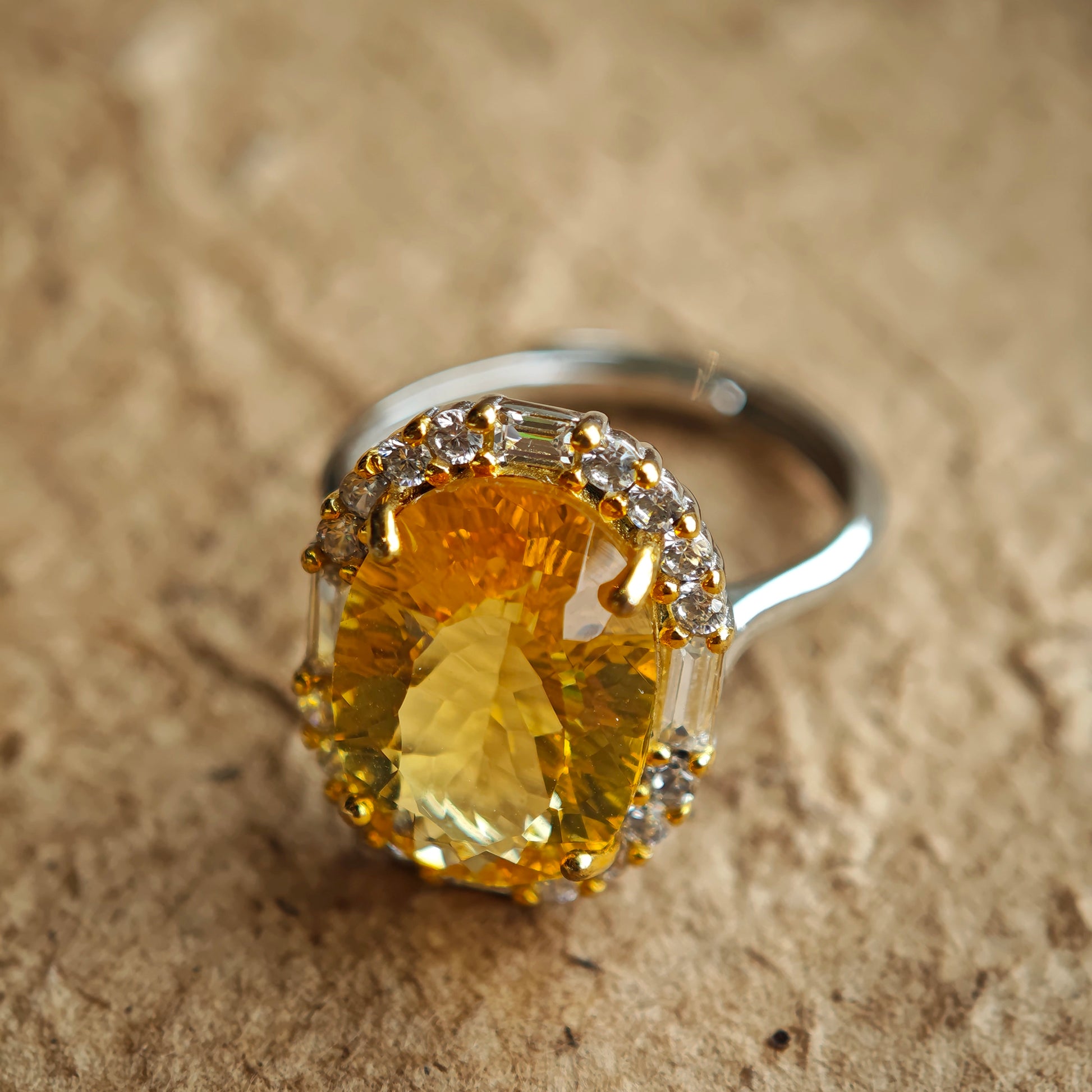 Twelve-eight precise faces give the 7 ct citrine its own light show, throwing sparks from every tilt of the hand.