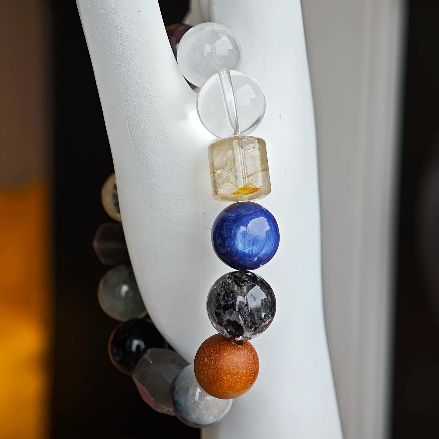 Icy elegance condensed: rutile, phantom, citrine, amethyst, moonstone and silver obsidian whisper cool mystery.