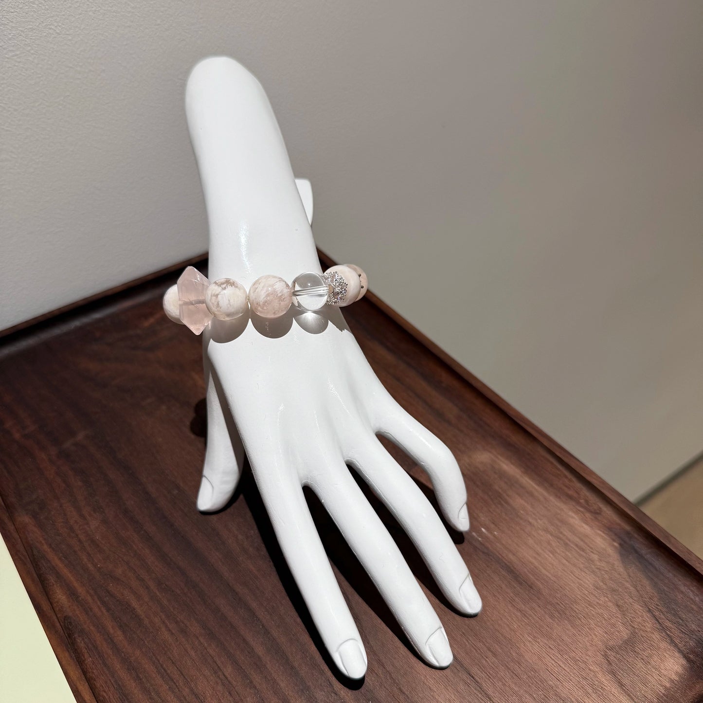 Blush phantom rose quartz meet clear quartz for a wrist-worthy winter glow.