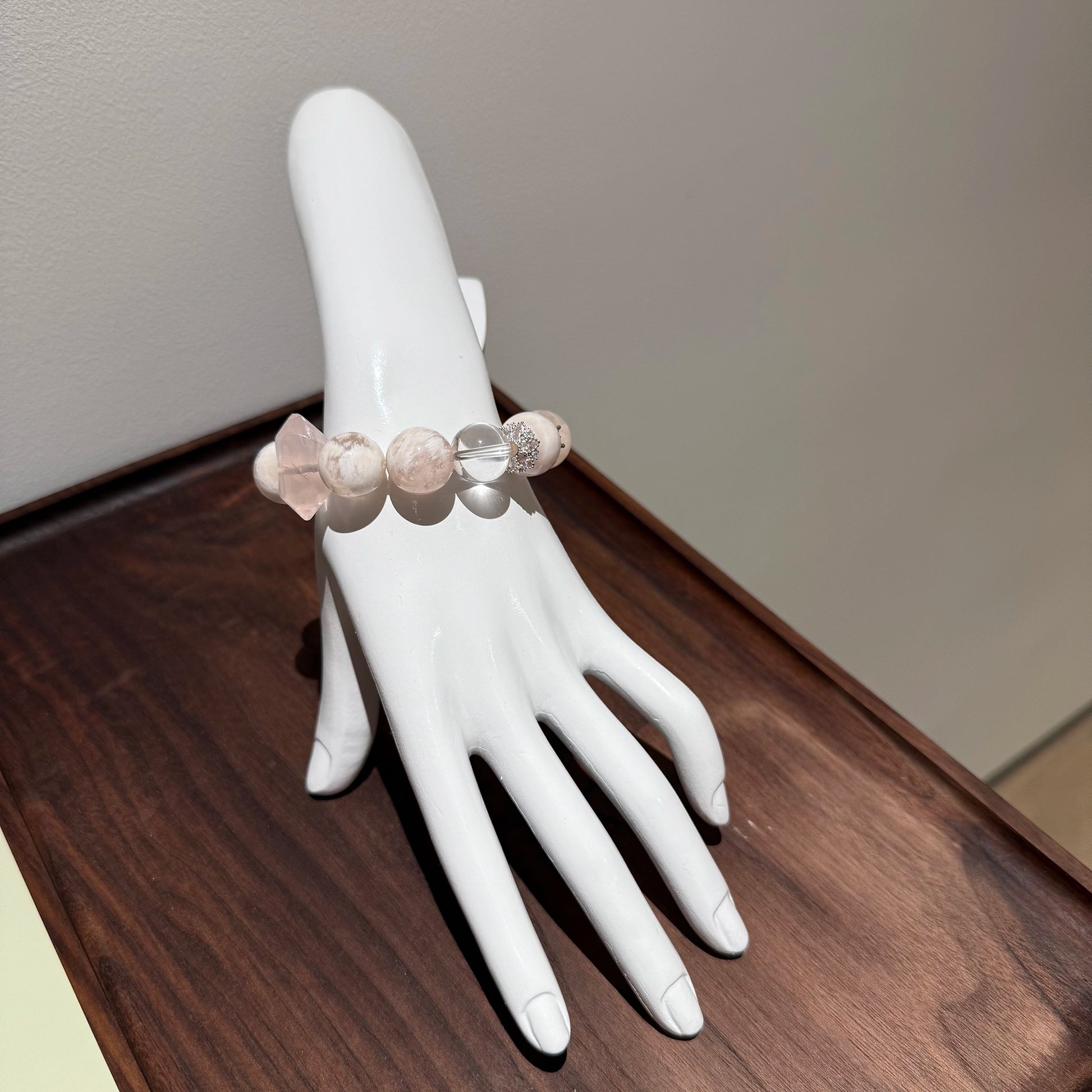 Blush phantom rose quartz meet clear quartz for a wrist-worthy winter glow.