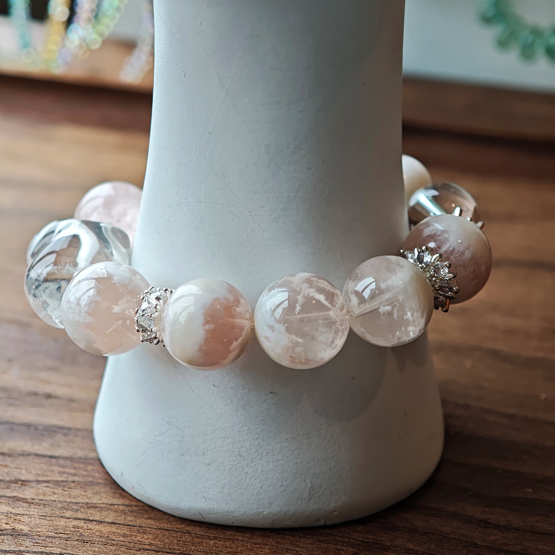 A pastel blizzard frozen in stone, teamed with flawless quartz, whispers, “remember your desire.”