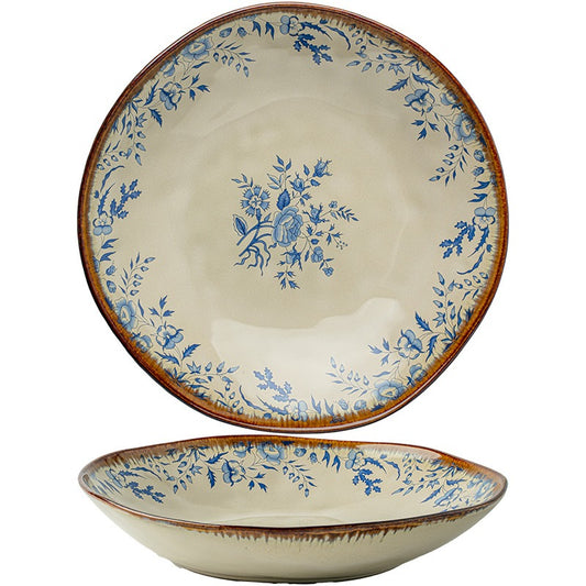 This is a 9-inch/23.5cm deep plate with blue lotus leaf patterns. The capacity is 920ml. And it's with wide and open shape. Crafted using a reactive "Kiln Change" glaze technique, each plate reacts differently to the high heat of the kiln.