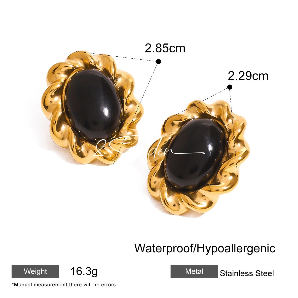 Classic Black and Gold Stud Earrings with Geometric Shape.