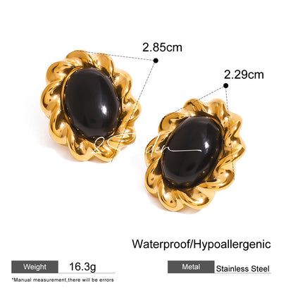 Classic Black and Gold Stud Earrings with Geometric Shape.