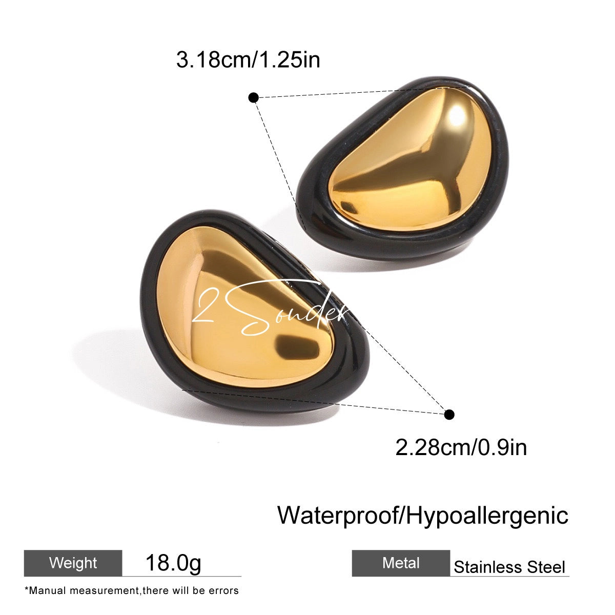 Classic Black and Gold Stud Earrings with Geometric Shape.