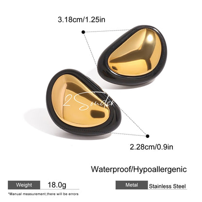 Classic Black and Gold Stud Earrings with Geometric Shape.