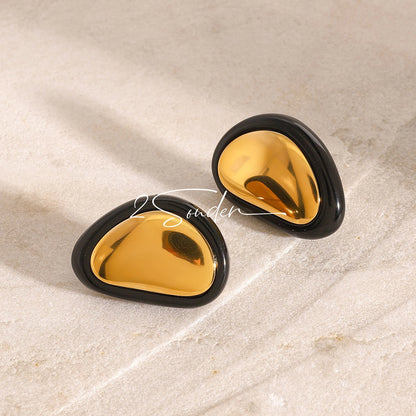 Classic Black and Gold Stud Earrings with Geometric Shape.