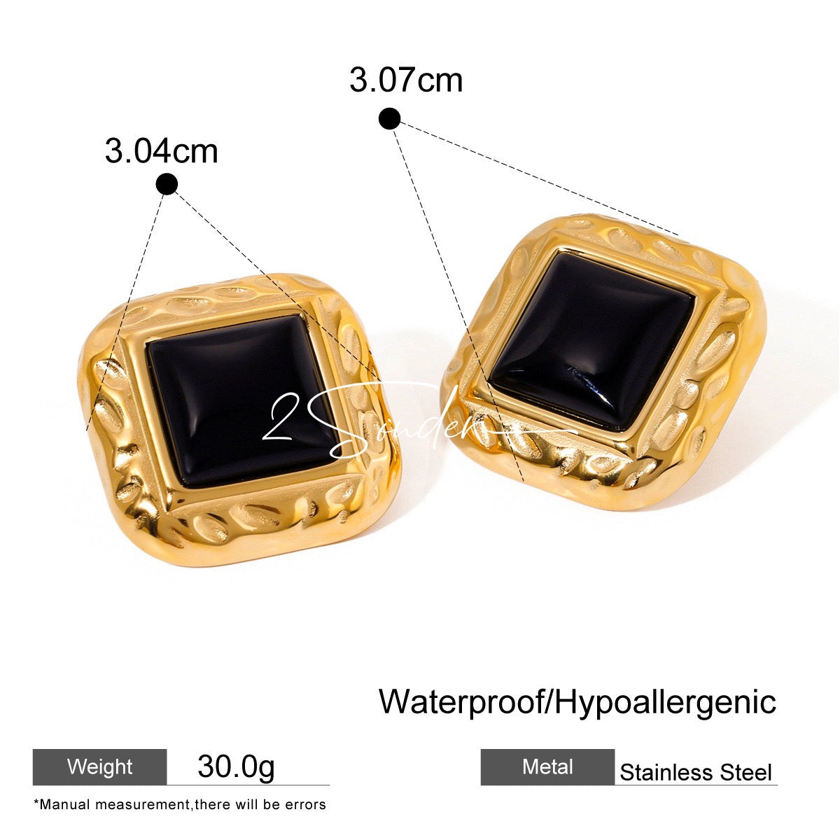Classic Black and Gold Stud Earrings with Geometric Shape.
