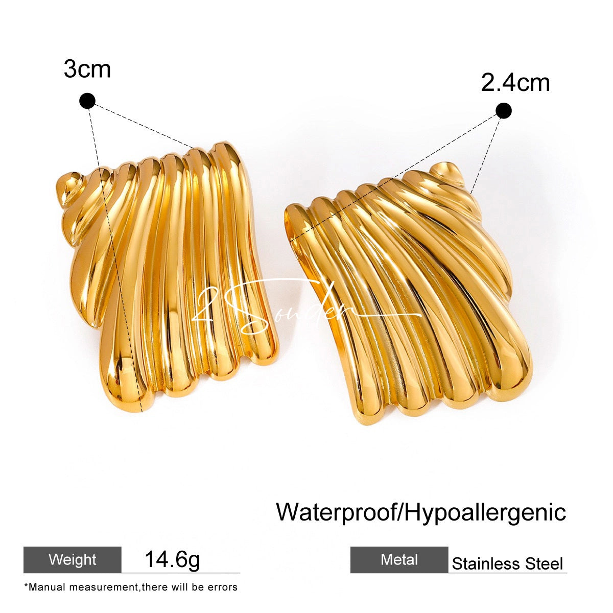 Classic Black and Gold Stud Earrings with Geometric Shape.