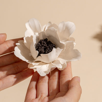 This is a ceramic flower incense stick holder with a lifelike flower. Each ceramic flower is individually hand-shaped using traditional ceramic craftsmanship. The ceramic flower is with diameter of 8cm and height of 4.3cm.