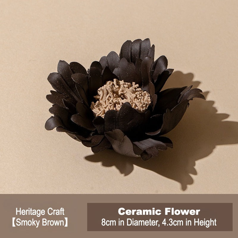 This is a ceramic flower incense stick holder with a lifelike flower. Each ceramic flower is individually hand-shaped using traditional ceramic craftsmanship. The ceramic flower is with diameter of 8cm and height of 4.3cm.