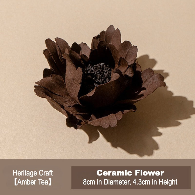 This is a ceramic flower incense stick holder with a lifelike flower. Each ceramic flower is individually hand-shaped using traditional ceramic craftsmanship. The ceramic flower is with diameter of 8cm and height of 4.3cm.