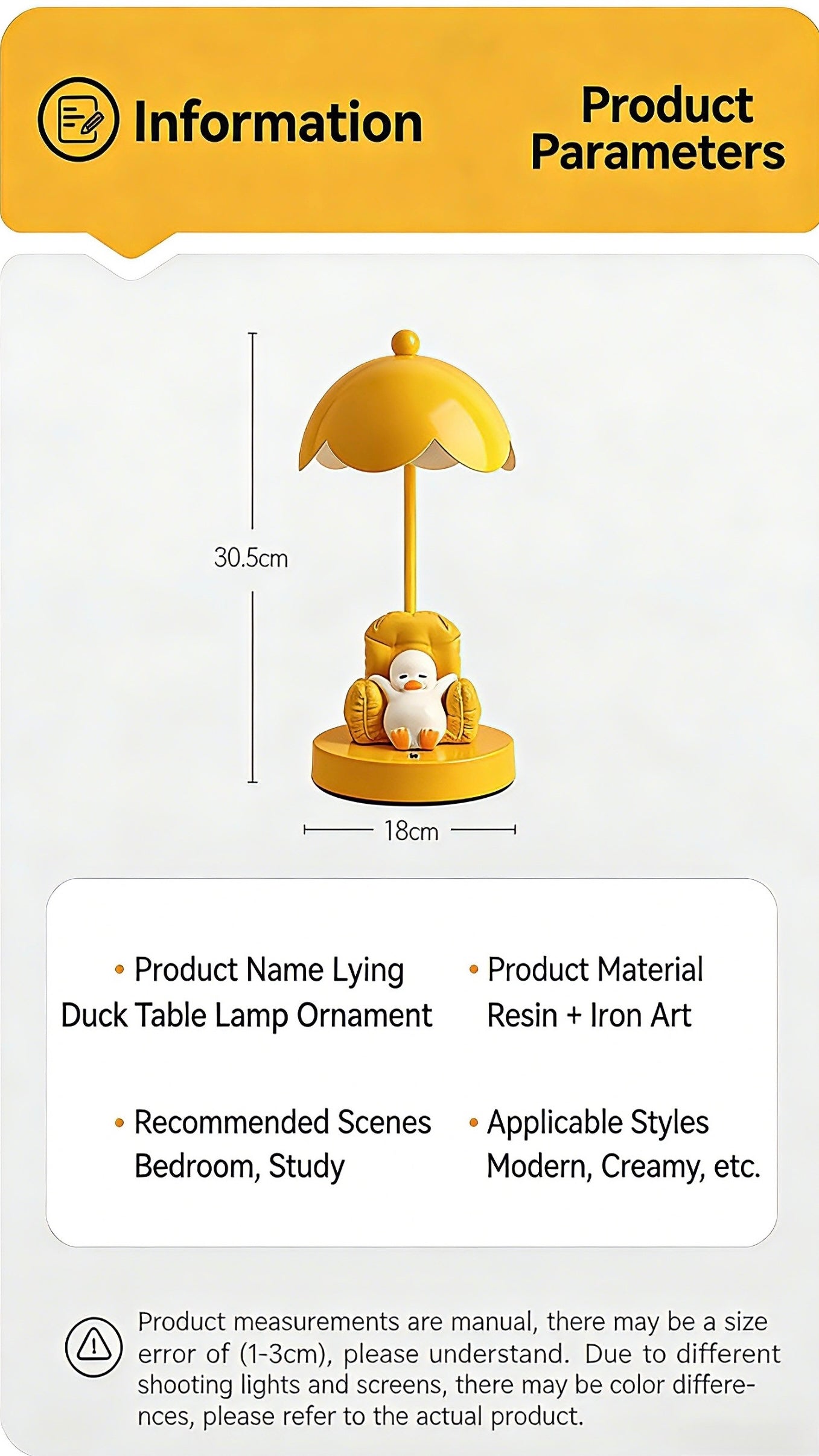 This is a bedside lamp with a design of a duck lying in a yellow sofa. And it comes with a round lampshade. Smooth rounded lines and artistic detailing make it a decorative bedside lamp and a comforting companion after long workdays.