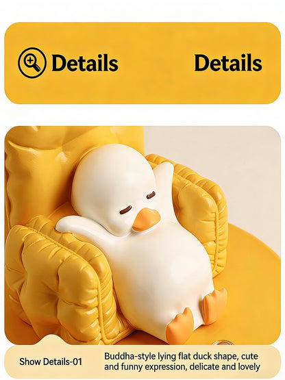 This is a bedside lamp with a design of a duck lying in a yellow sofa. And it comes with a round lampshade. Smooth rounded lines and artistic detailing make it a decorative bedside lamp and a comforting companion after long workdays.
