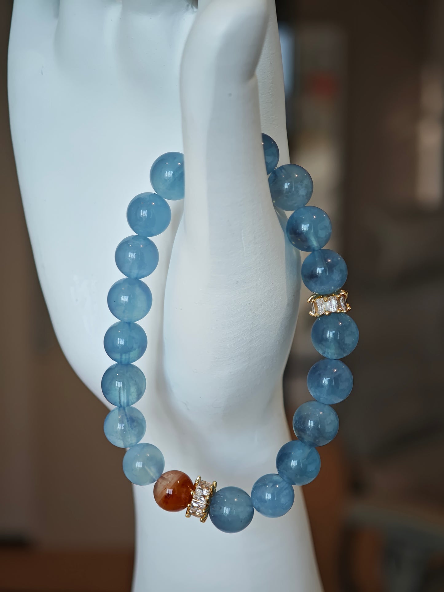 Aquamarine and Red Rutilated Quartz Bracelet - Limited Edition Spiritual Jewelry