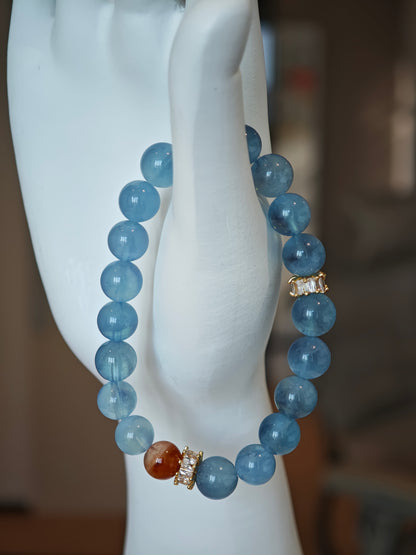 Aquamarine and Red Rutilated Quartz Bracelet - Limited Edition Spiritual Jewelry