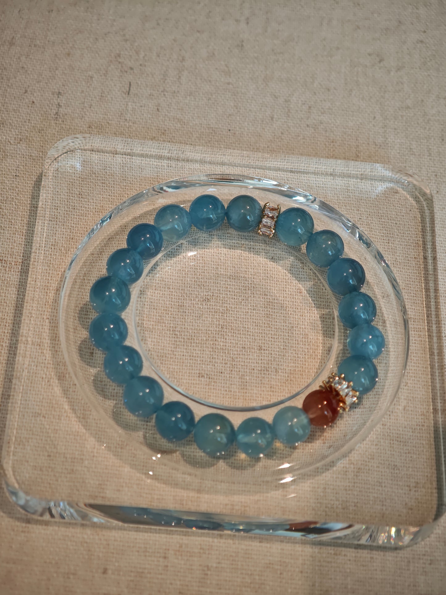 Aquamarine and Red Rutilated Quartz Bracelet - Limited Edition Spiritual Jewelry