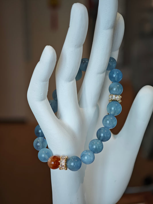 Aquamarine and Red Rutilated Quartz Bracelet - Limited Edition Spiritual Jewelry