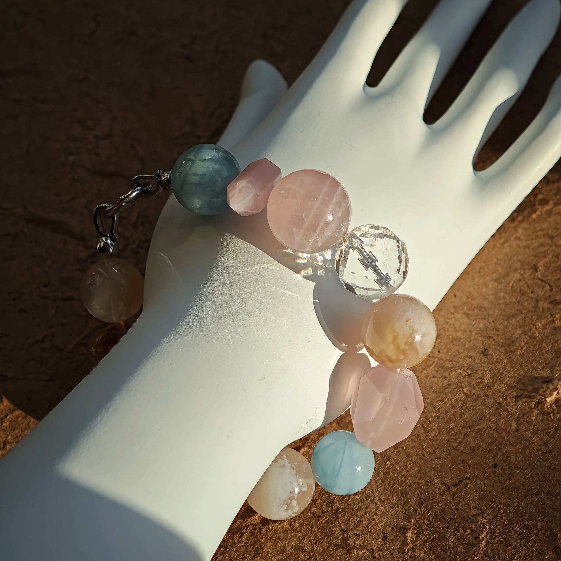 Five pastel power crystals—sea, petal, ice, honey, and twilight—combine in sweet color play.