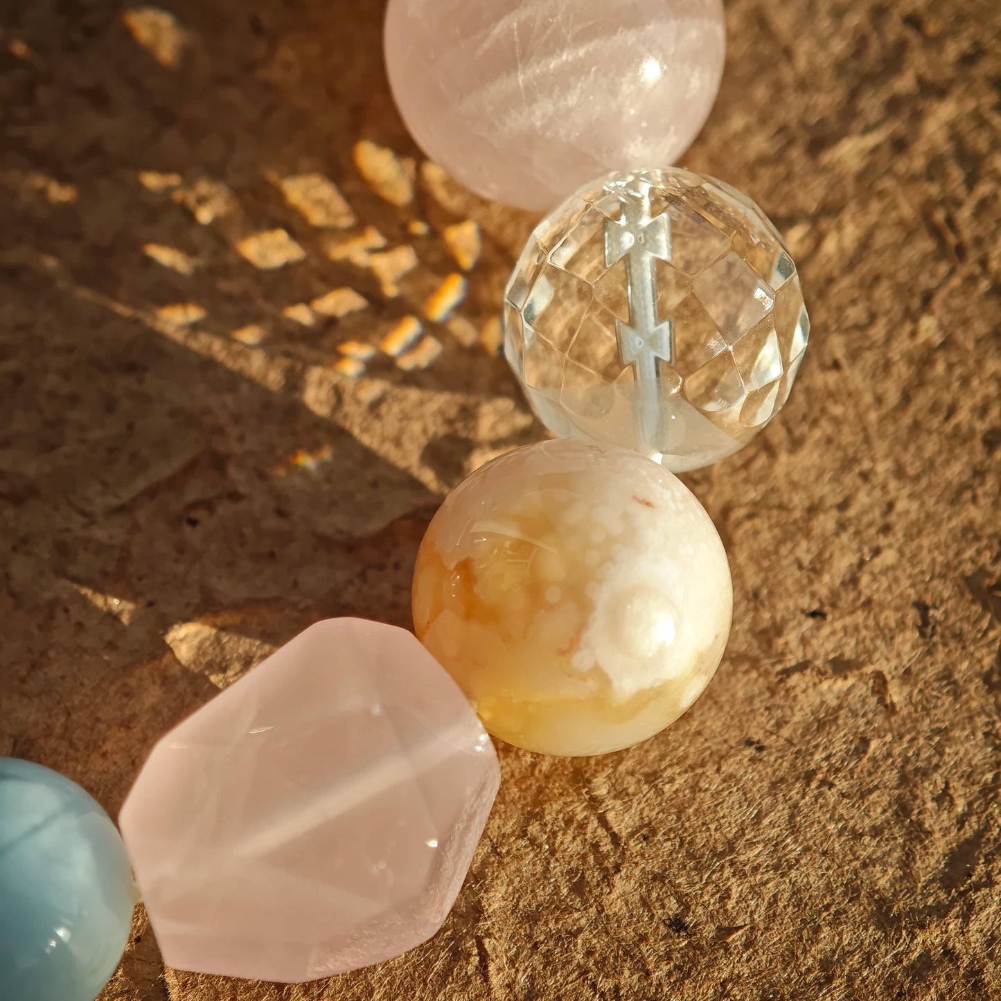 Soft mint, blush, ice, lemon, and lavender mingle in aquamarine, rose quartz, clear quartz, citrine, and amethyst.
