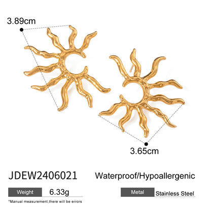 18K Gold Plated Stainless Steel Earrings | Heart, Flower & Sun Minimalist Jewelry for Women