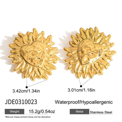 18K Gold Plated Stainless Steel Earrings | Heart, Flower & Sun Minimalist Jewelry for Women