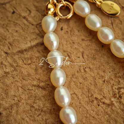 This bracelet is inspired by the romantic concept of "intertwined destiny," the vintage gold color sterling silver gently wraps together like vines. The end of the vines are plated lustrous Freshwater Pearls, symbolizing the beautiful bonds of life.