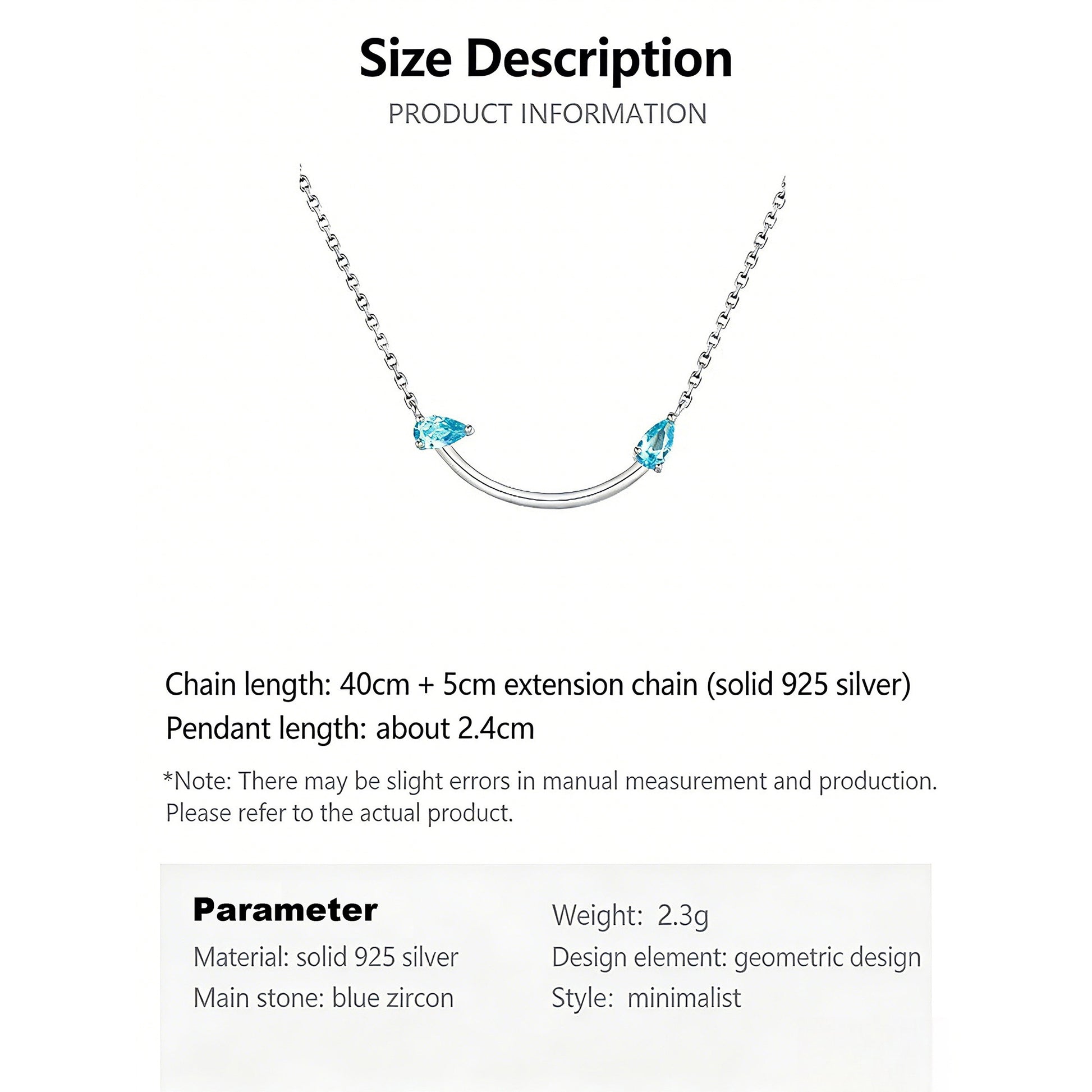 Crafted from polished S925 Sterling Silver, this necklace features a delicate 2.4cm curved bar pendant adorned with shimmering Blue Zircons to mimic a gentle, confident smile. The minimalist design is suspended on an adjustable 40cm clavicle chain, offering a mirror-like finish and a sophisticated touch of quiet luxury.