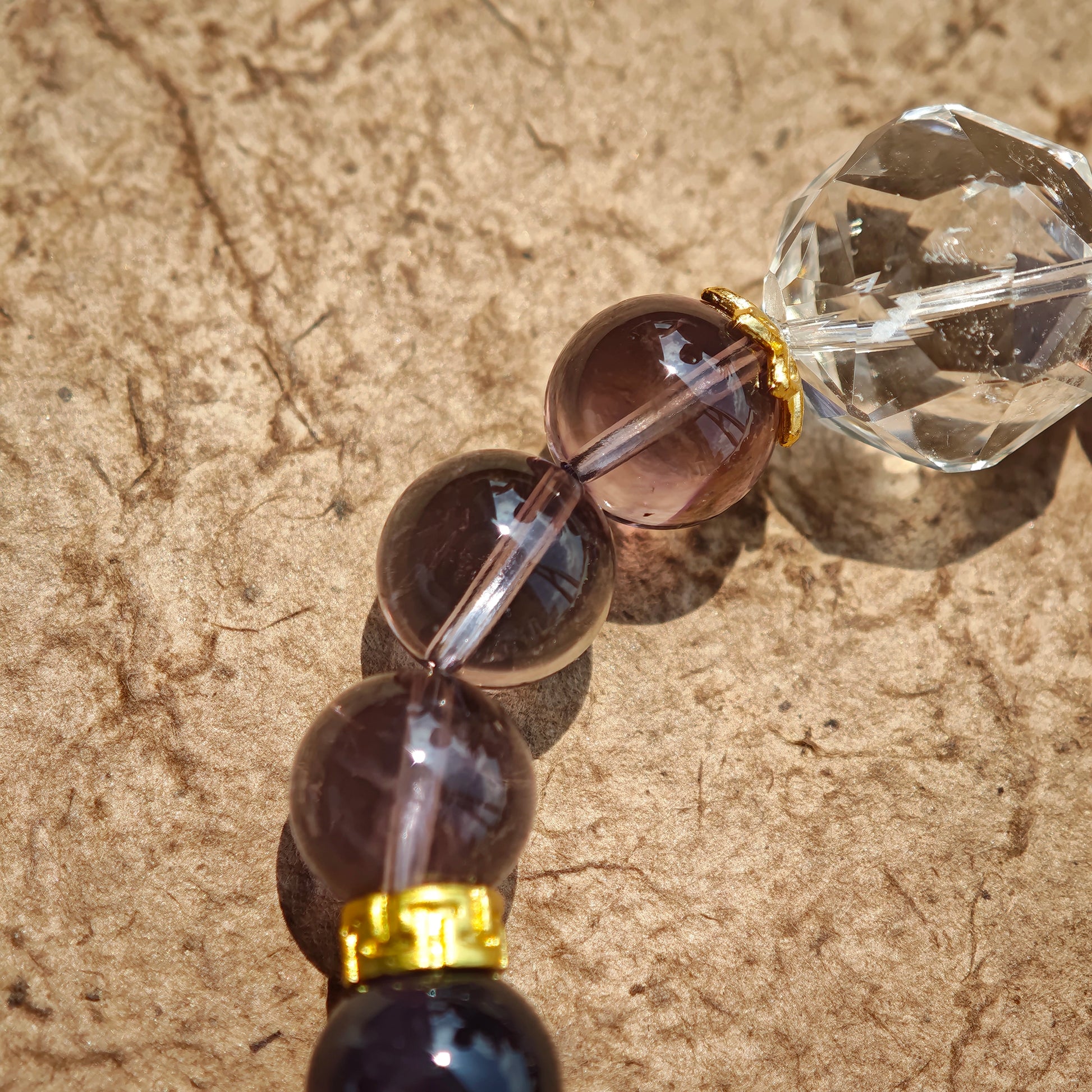 This is a amethyst bracelet consists of Brazilian & Uruguayan amethyst, as well as clear quartz.