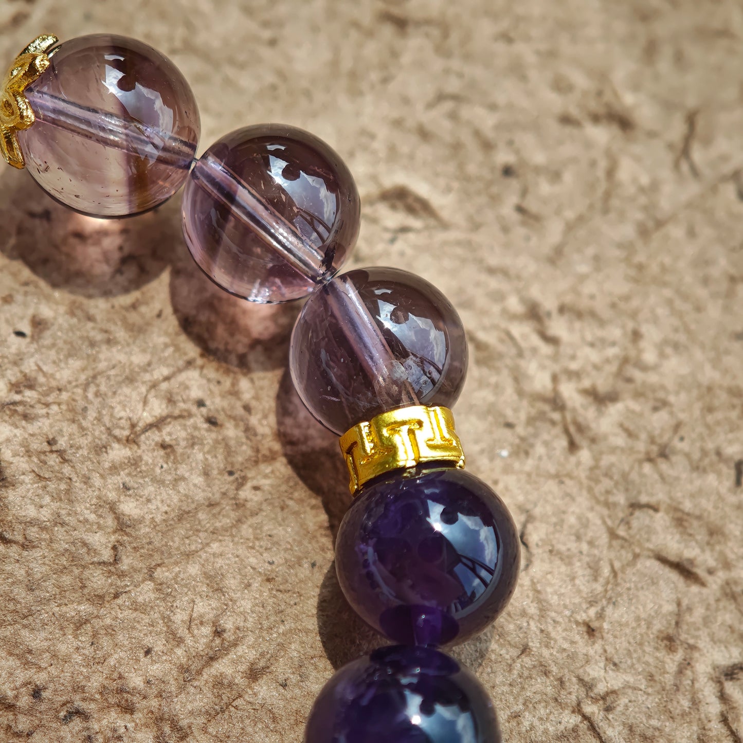 This is a amethyst bracelet consists of Brazilian & Uruguayan amethyst, as well as clear quartz.