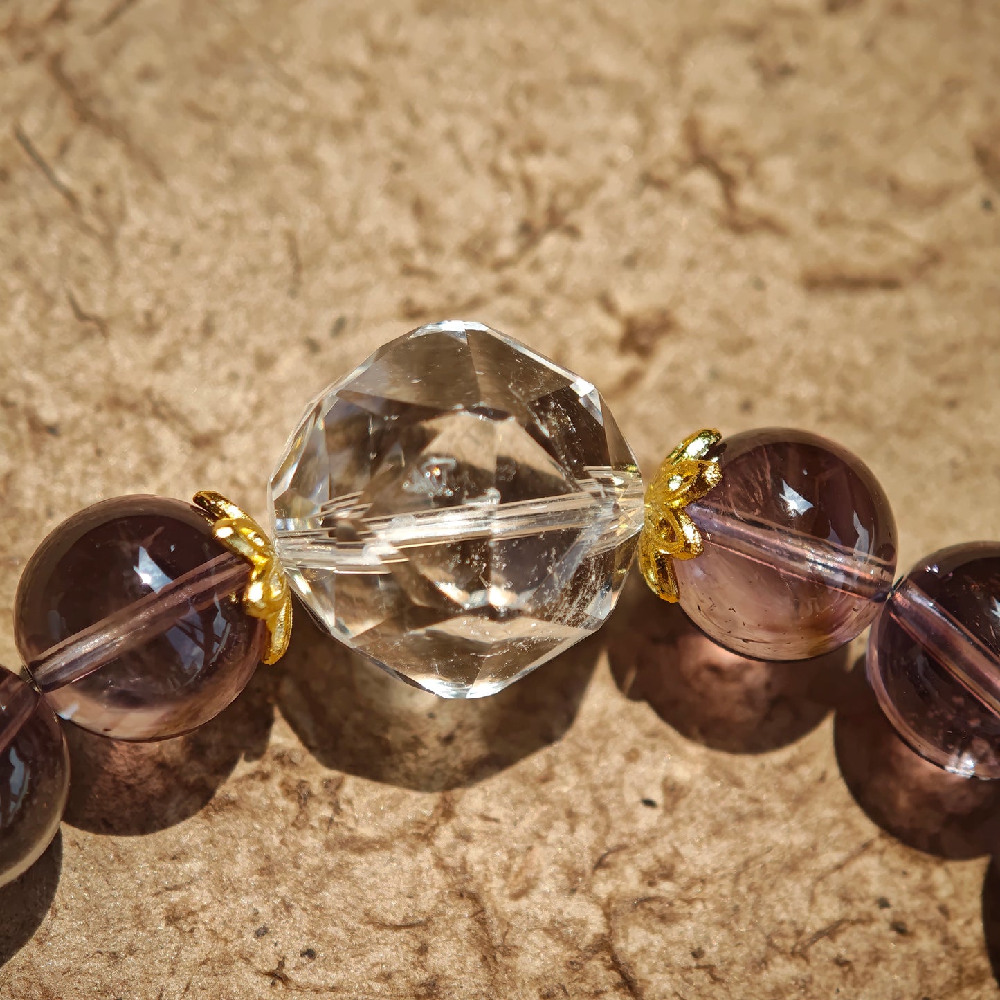 This is a amethyst bracelet consists of Brazilian & Uruguayan amethyst, as well as clear quartz.