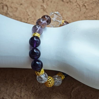 This is a amethyst bracelet consists of Brazilian & Uruguayan amethyst, as well as clear quartz.