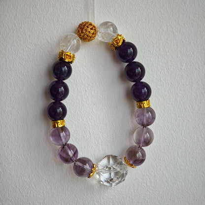 This is a amethyst bracelet consists of Brazilian & Uruguayan amethyst, as well as clear quartz.