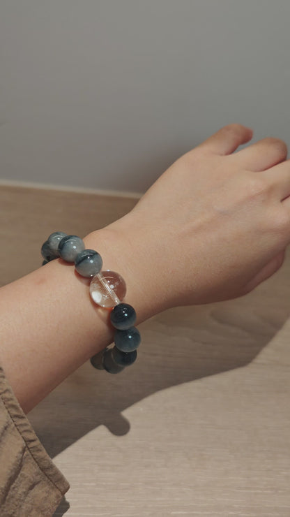 Celestial Blue Rabbit Rutilated Quartz Bracelet – Handmade Magic