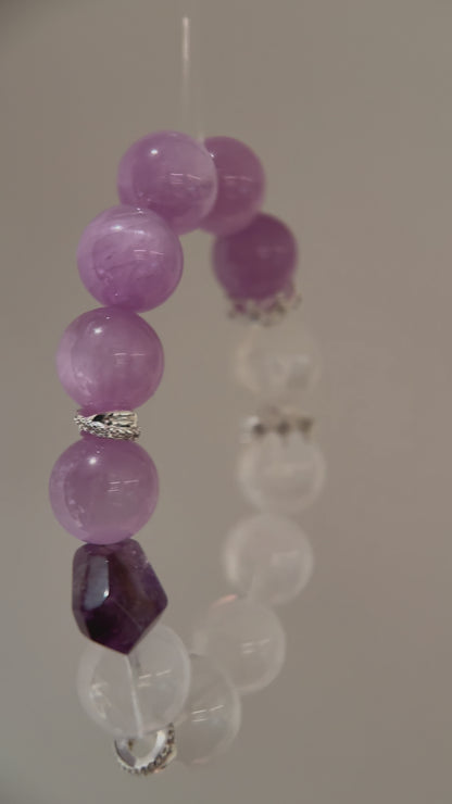 Kunzite, White Phantom Quartz & Amethyst Bracelet