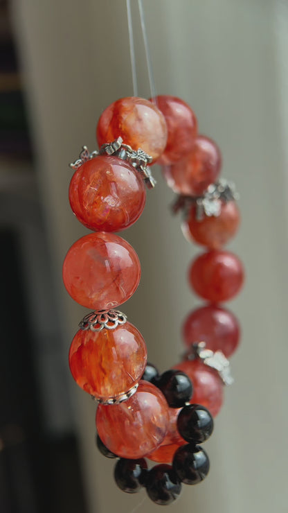 Red Hematoid Quartz Crystal Bracelet with Black Onyx