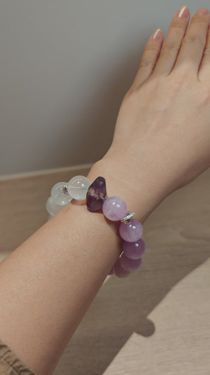 Kunzite, White Phantom Quartz & Amethyst Bracelet