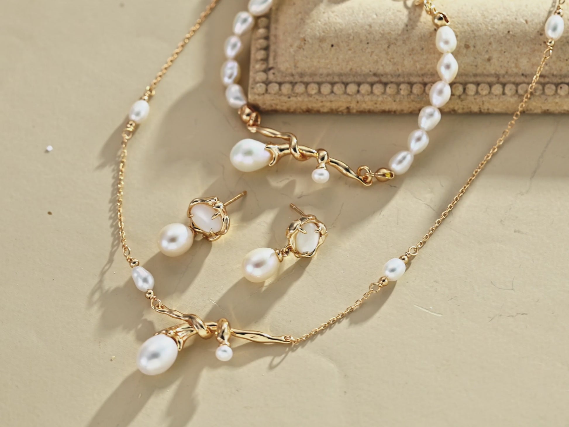 This bracelet is inspired by the romantic concept of "intertwined destiny," the vintage gold color sterling silver gently wraps together like vines. The end of the vines are plated lustrous Freshwater Pearls, symbolizing the beautiful bonds of life.