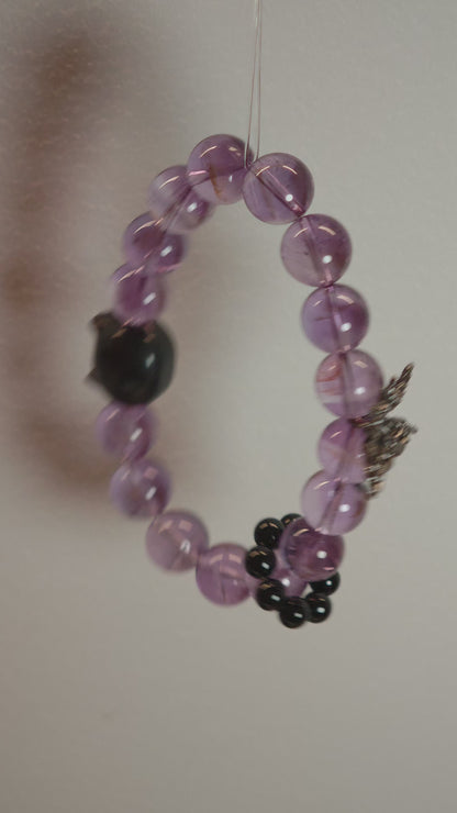 Amethyst Bracelet with Silver Obsidian and Black Agate
